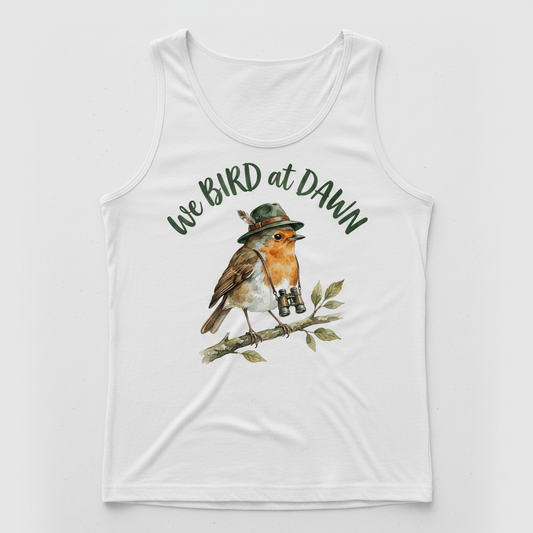 Watercolor Robin Birdwatcher with Hat and Binoculars Tank Top - product mockup - White