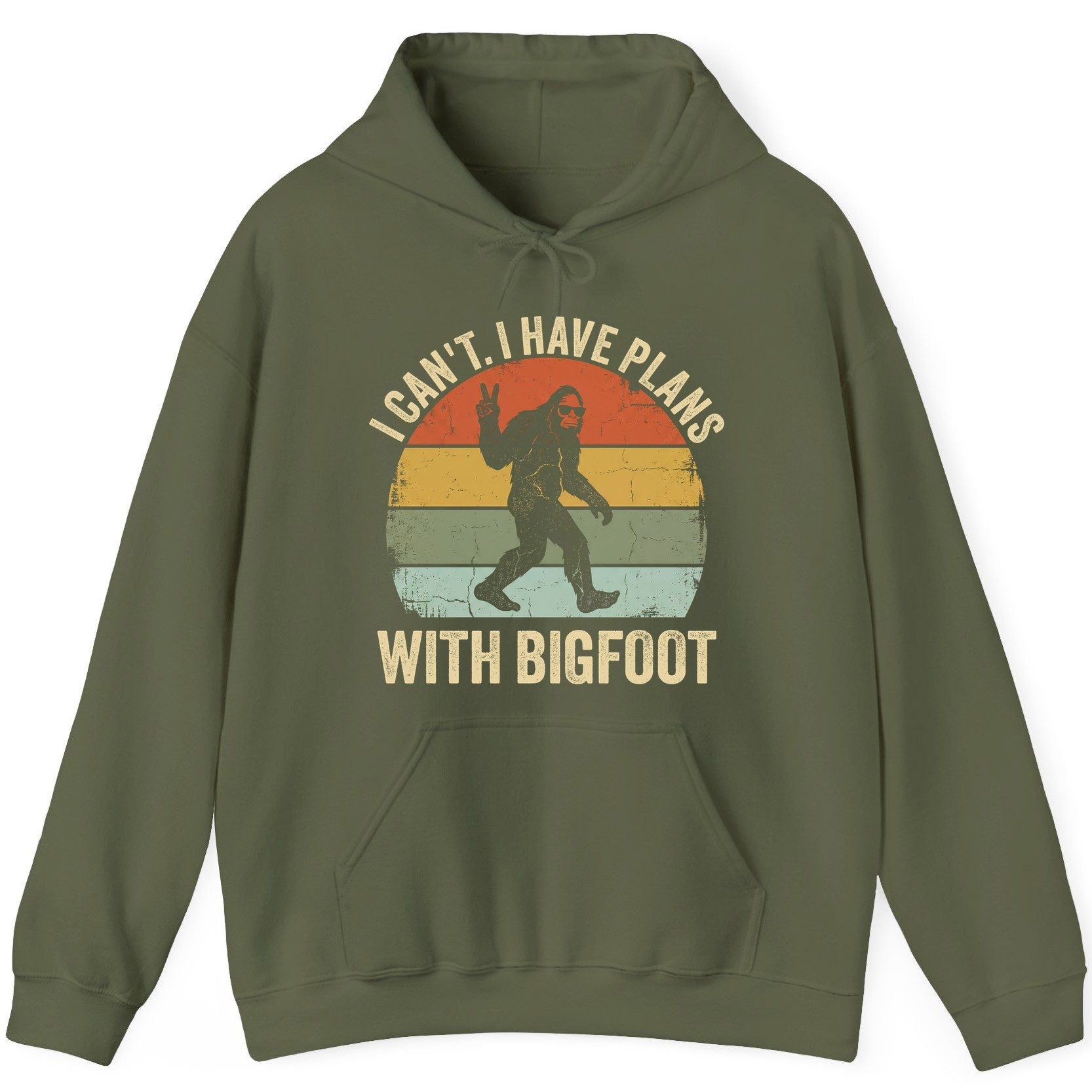 I Can't I Have Plans with Bigfoot bigfoot Hoodie Military Green product mockup