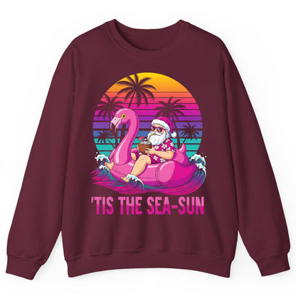 'Tis the Sea-Sun tropical santa claus Sweatshirt Maroon product mockup