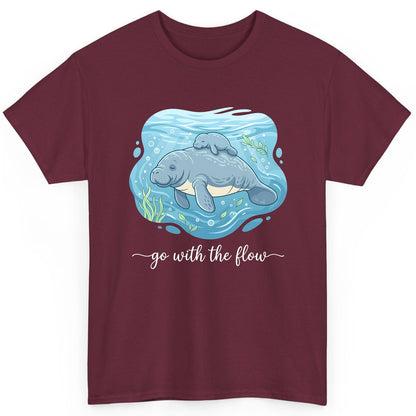 Go with the Flow Manatee T-Shirt - product mockup - Maroon