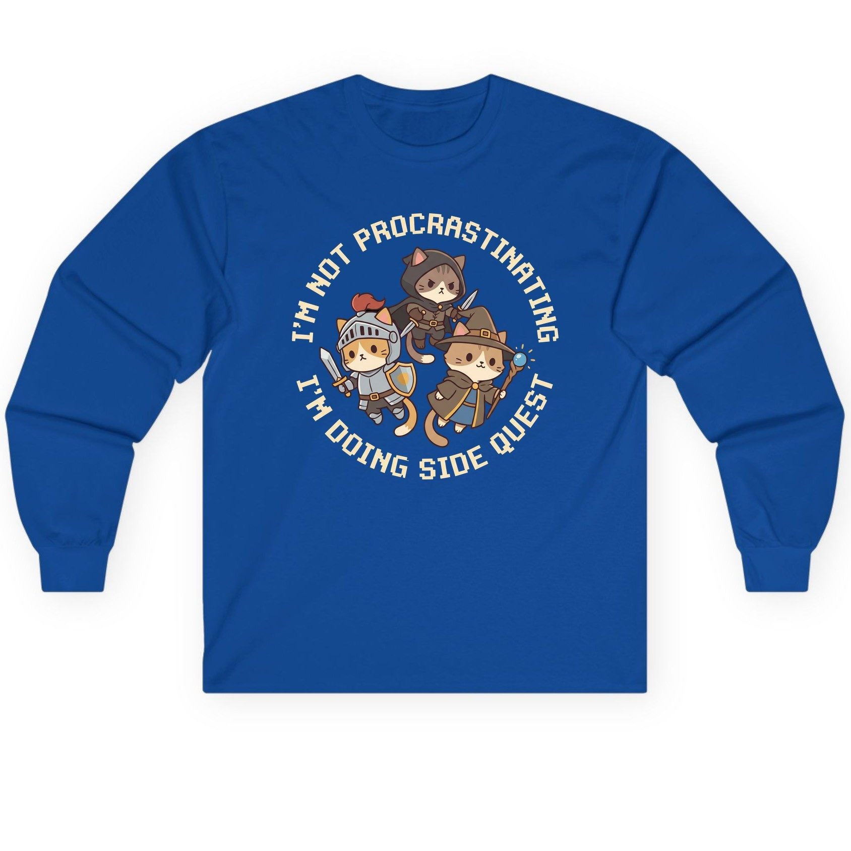 I'm Not Procrastinating I'm Doing Side Quest rpg cats Long Sleeve Tee Royal product mockup