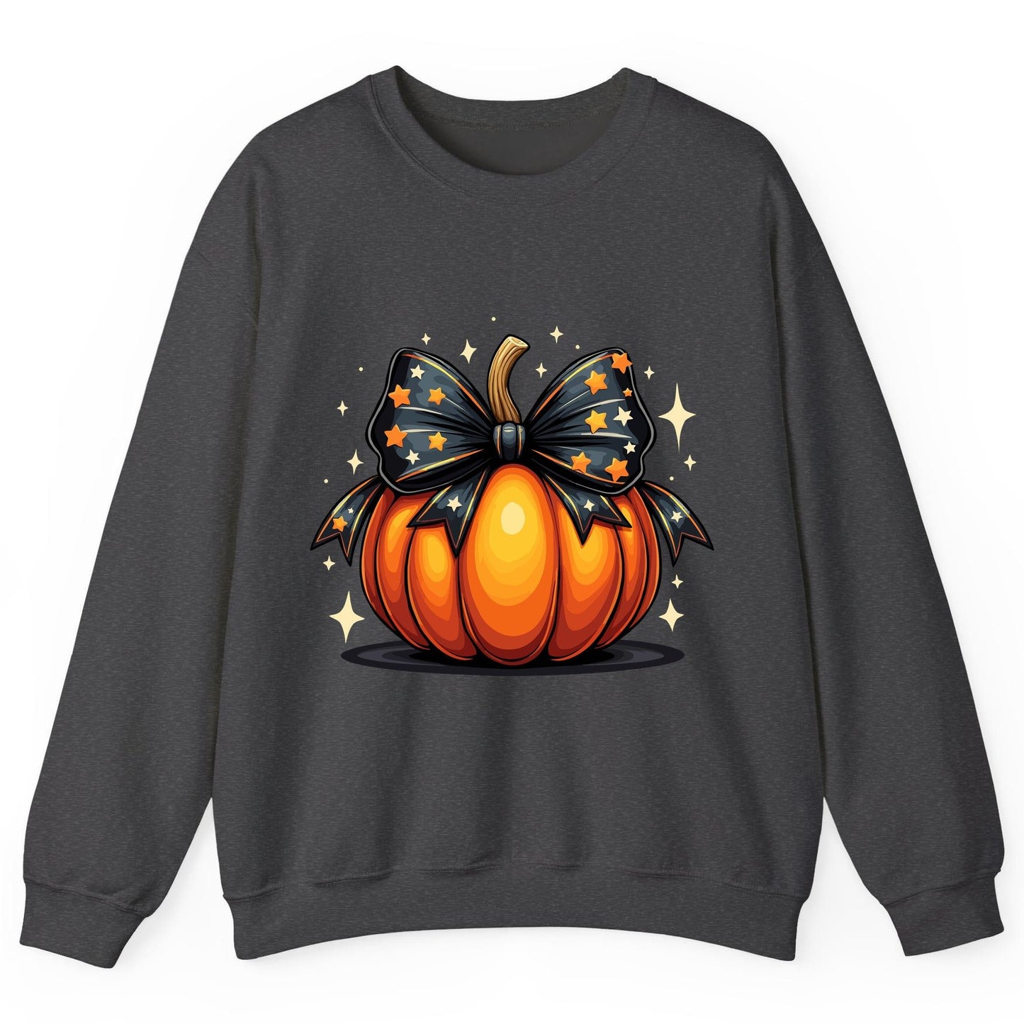 Starry Bow Pumpkin Halloween pumpkin Sweatshirt Dark Heather product mockup