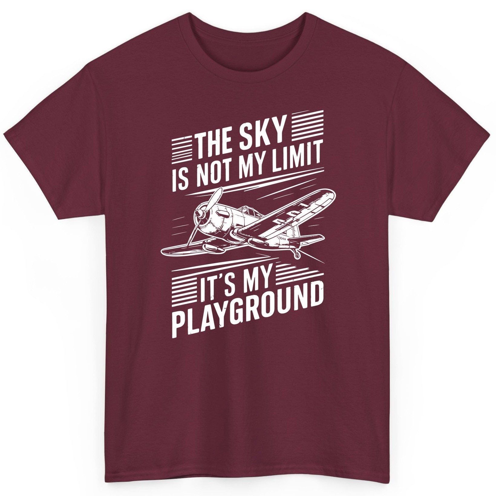 The Sky Is Not My Limit It's My Playground vintage airplane T-Shirt Maroon product mockup