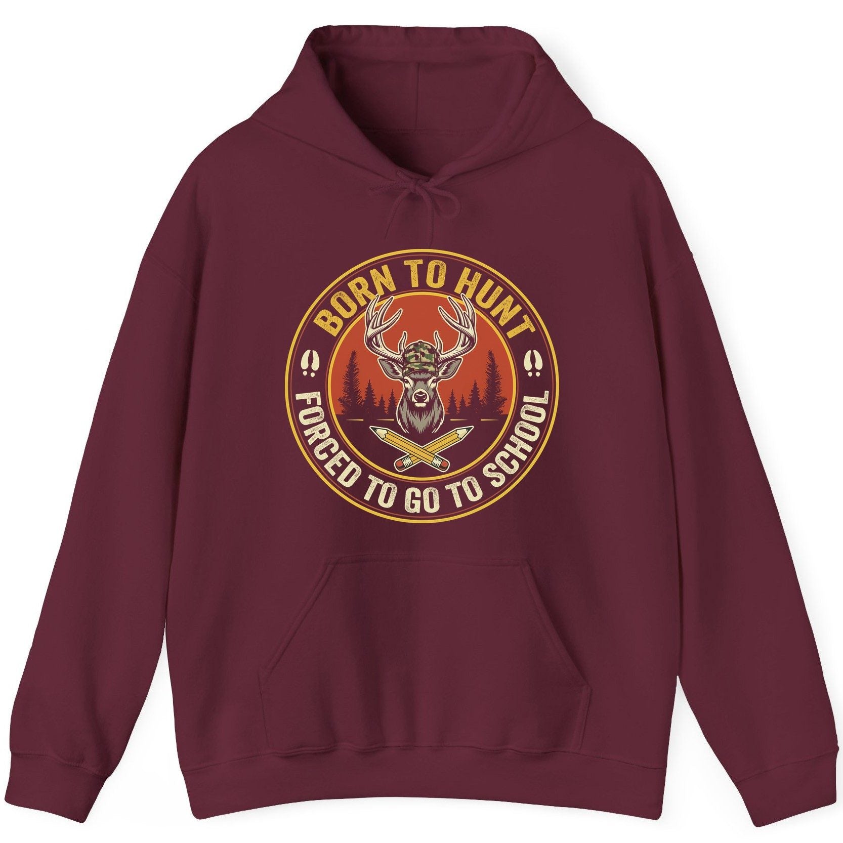 Born to Hunt Forced to Go to School hunting Hoodie Maroon product mockup