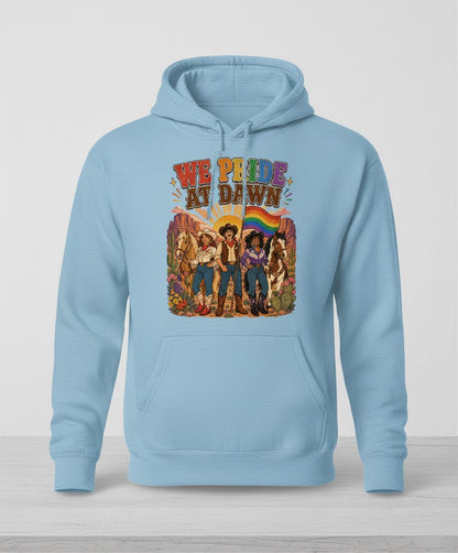 We Pride at Dawn Retro Lgbtq Hoodie - product mockup - Light Blue