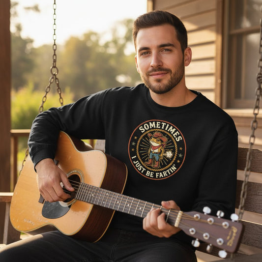Sometimes I Just Be Fartin' cowboy frog Sweatshirt Black lifestyle mockup