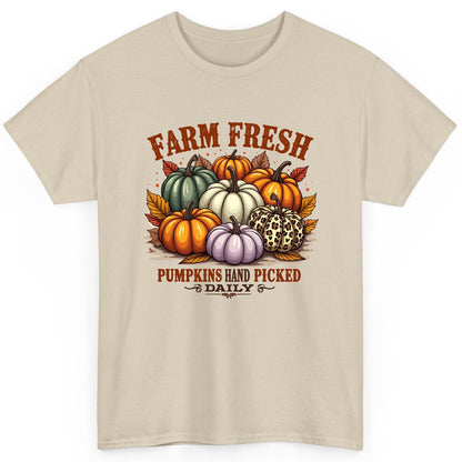 Farm Fresh Pumpkins Hand Picked Daily autumn pumpkins T-Shirt Sand product mockup
