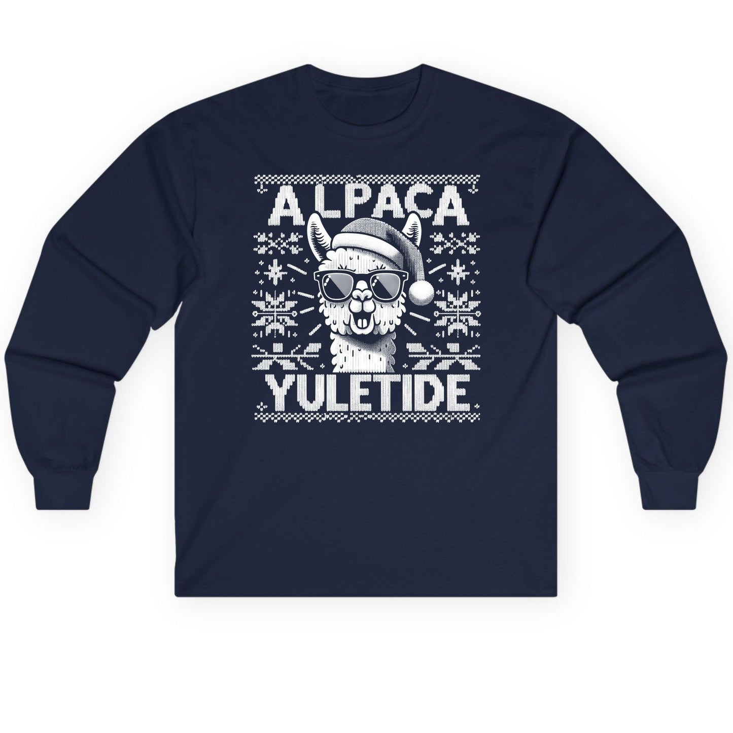 ALPACA Yuletide Funny Lovers Long Sleeve Tee - product mockup - Navy