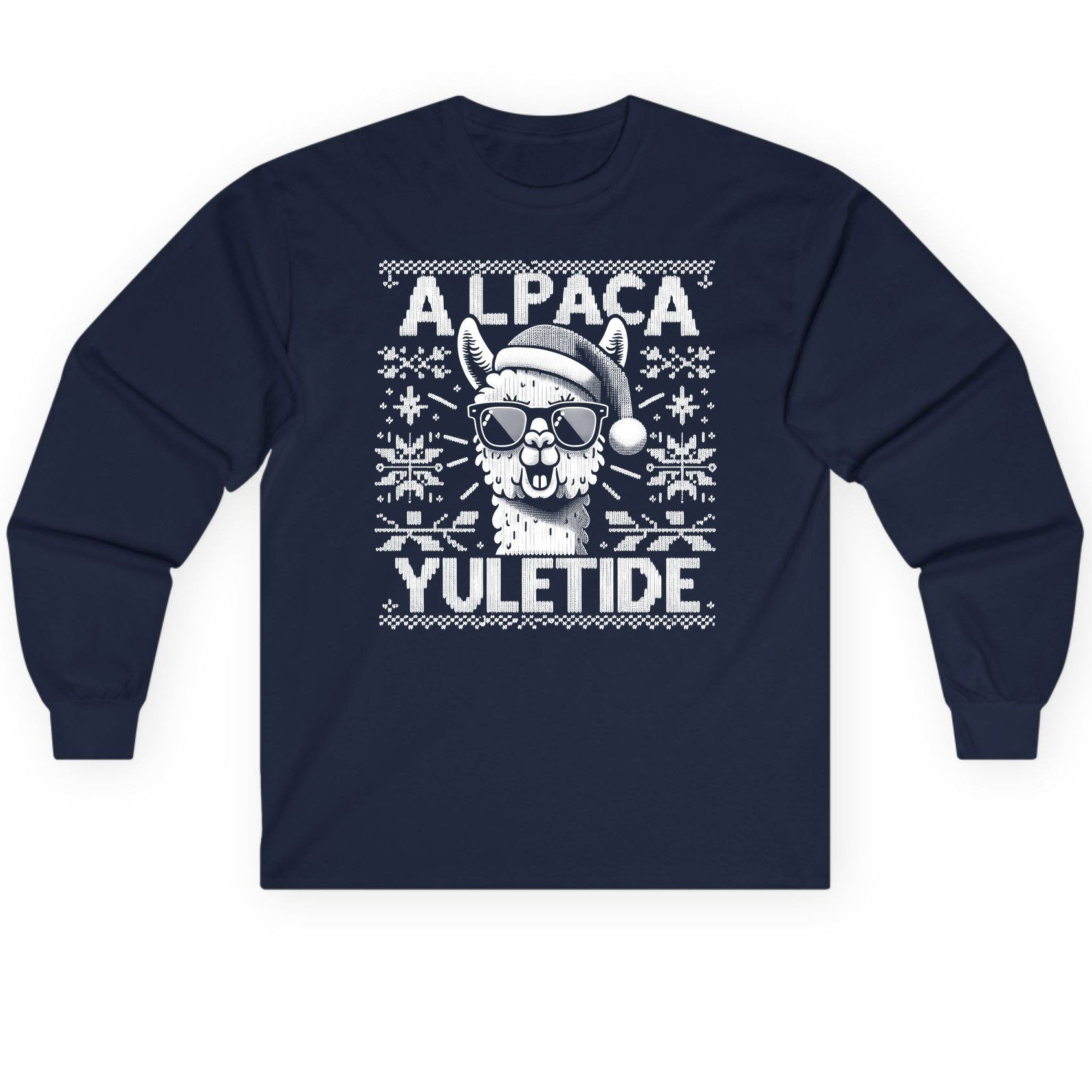 ALPACA Yuletide Funny Lovers Long Sleeve Tee - product mockup - Navy