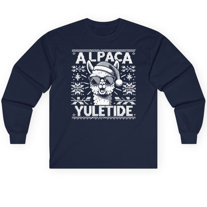 ALPACA Yuletide Funny Lovers Long Sleeve Tee - product mockup - Navy