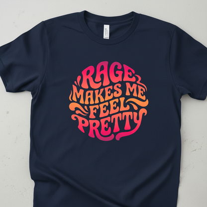Rage Makes Me Feel Pretty Retro 70s Typography T-Shirt - Navy
