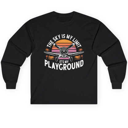 The Sky Is My Limit It's My Playground aviation Long Sleeve Tee Black product mockup