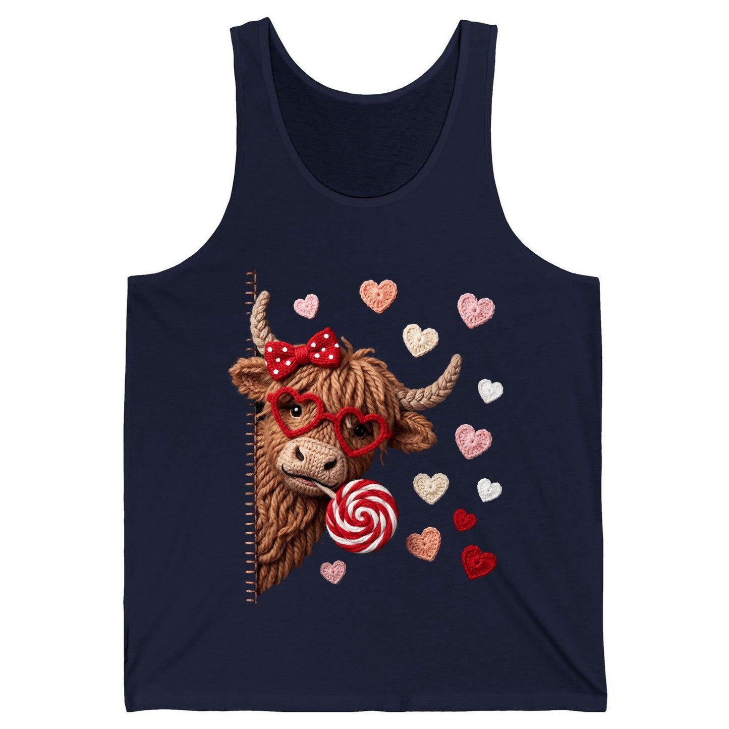 Crochet Valentine's Highland Cow highland cow Tank Top Navy product mockup