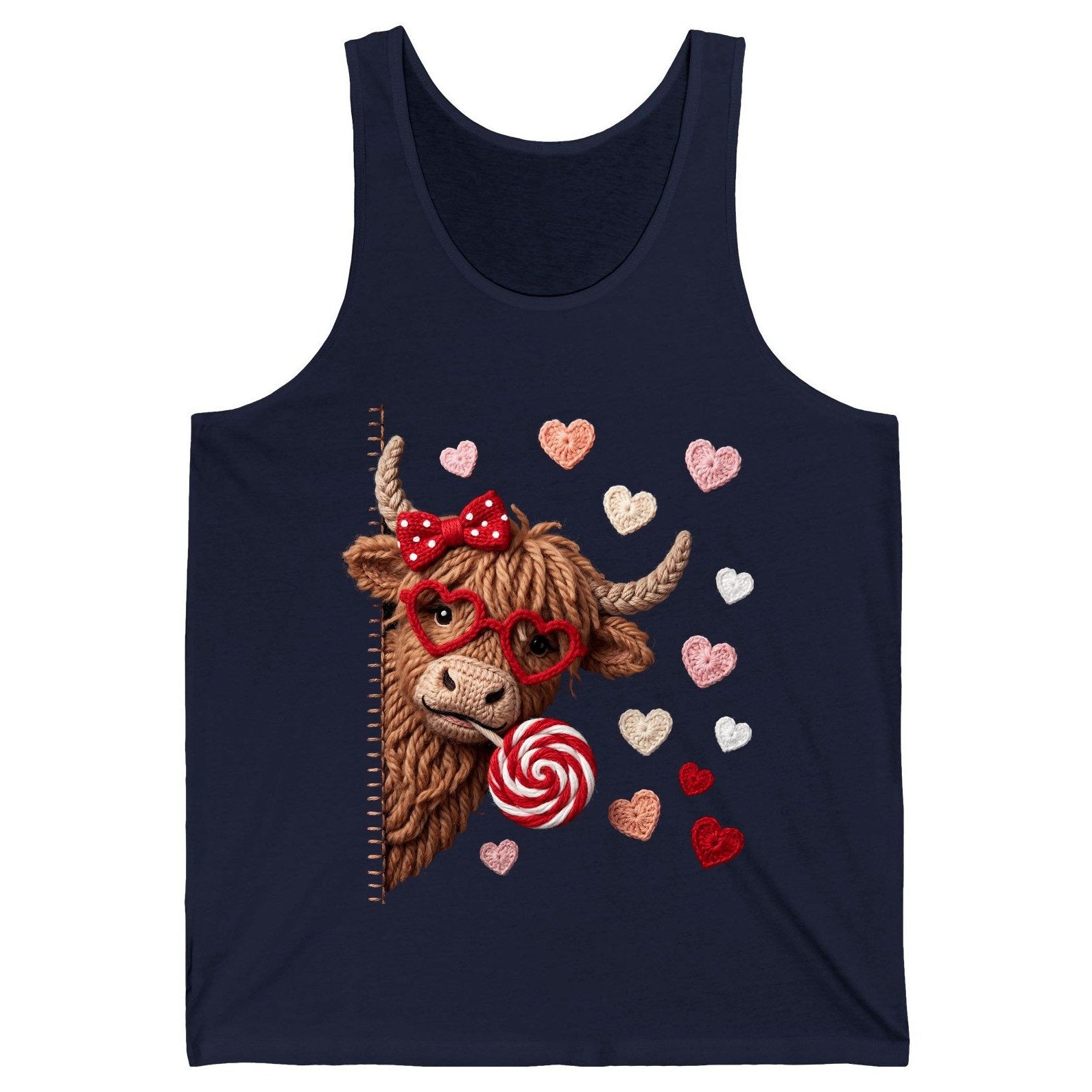 Crochet Valentine's Highland Cow highland cow Tank Top Navy product mockup