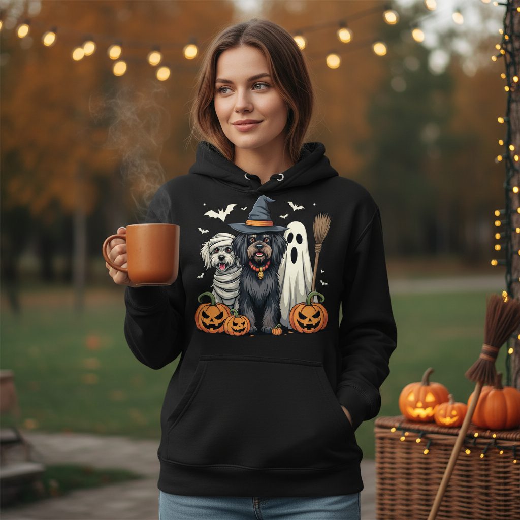 Halloween Dogs in Costumes Halloween dogs Hoodie Black lifestyle mockup