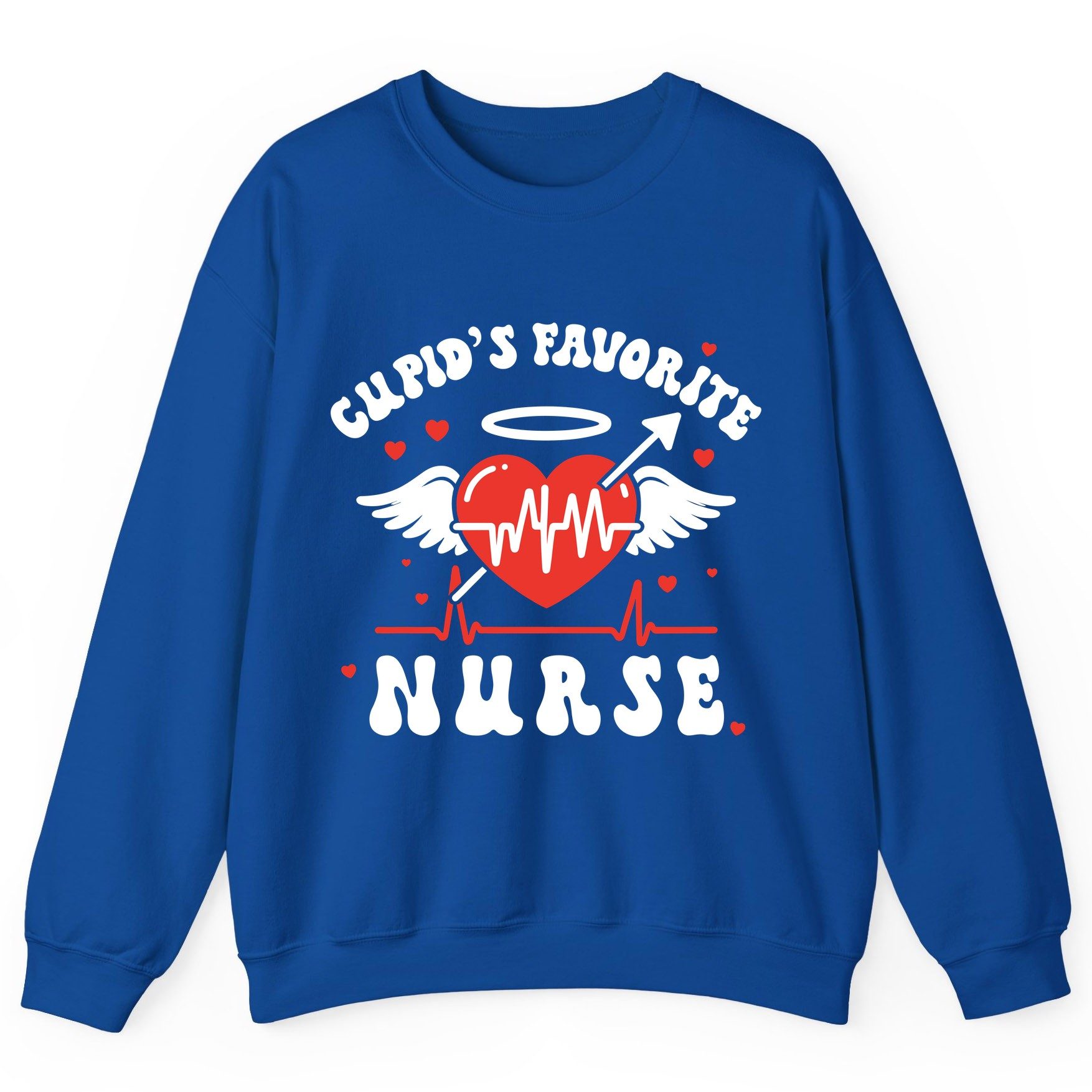 Cupid's Favorite Nurse nursing Sweatshirt Royal product mockup