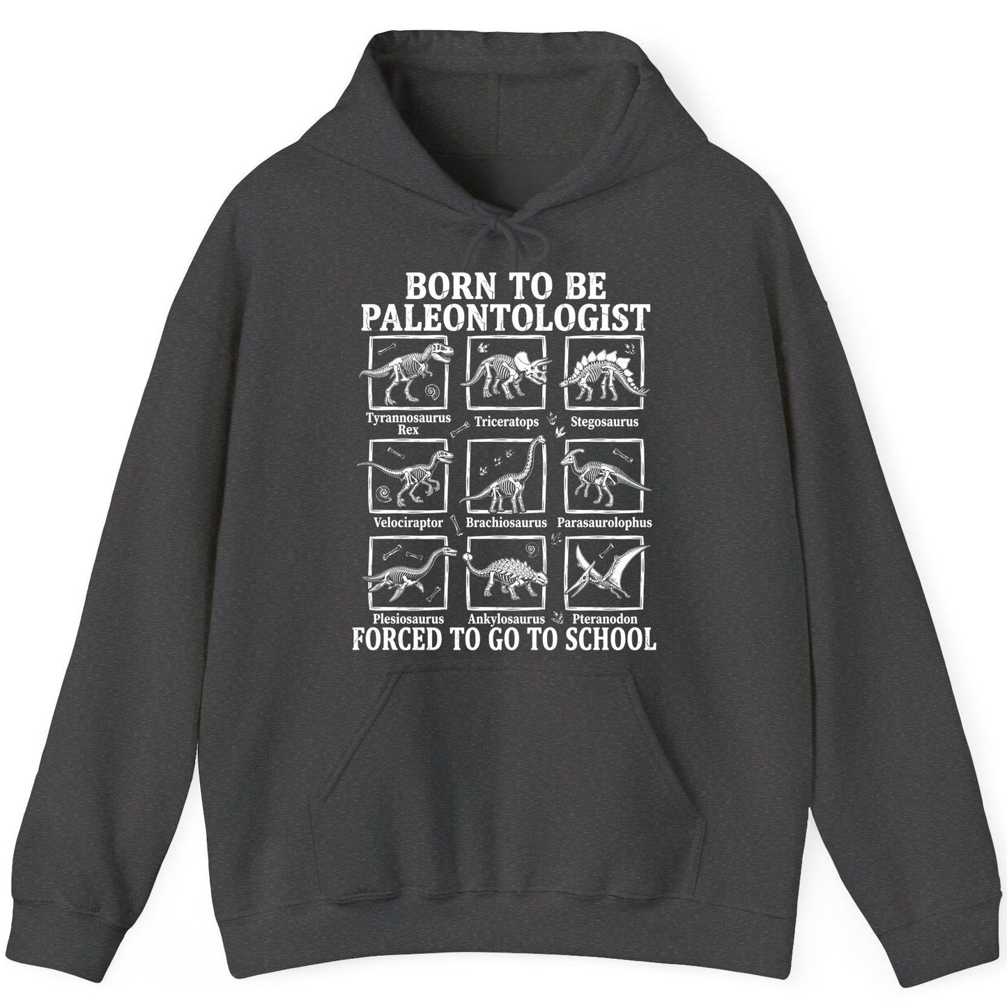 Born to Be Paleontologist Forced to Go to School dinosaurs Hoodie Dark Heather product mockup