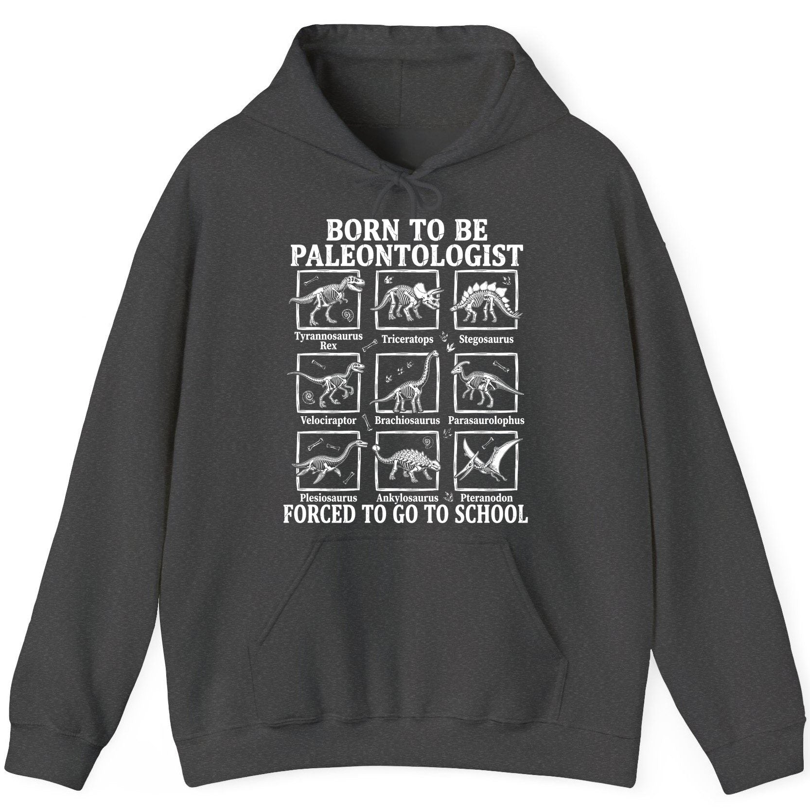Born to Be Paleontologist Forced to Go to School dinosaurs Hoodie Dark Heather product mockup