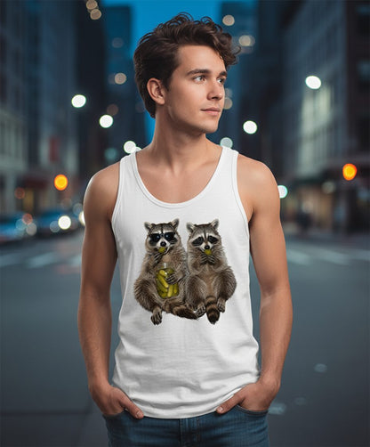 Raccoons Eating Pickles Funny Animal Lovers Tank Top - lifestyle model mockup - White