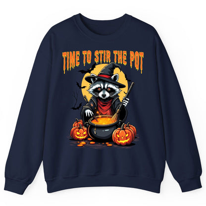 Time to Stir the Pot Halloween raccoon Sweatshirt Navy product mockup