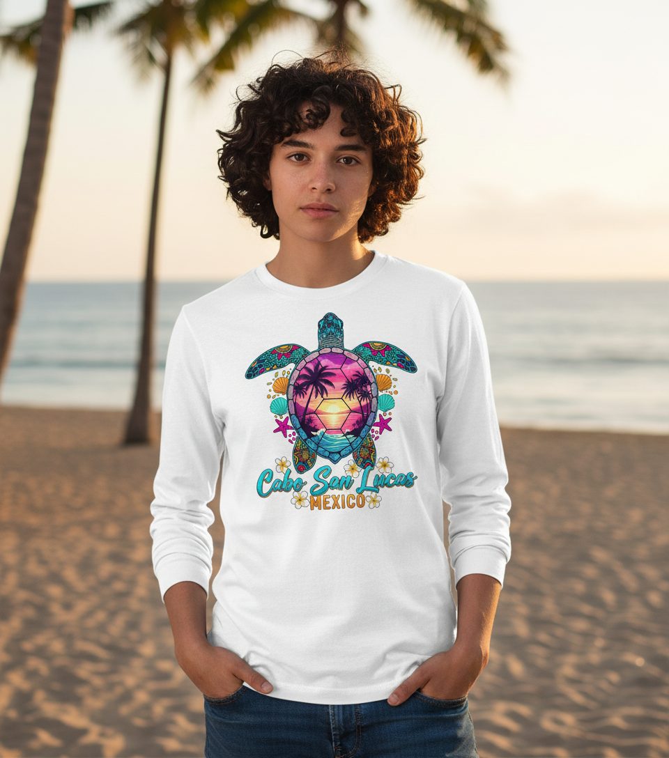 Cabo San Lucas Mexico sea turtle Long Sleeve Tee White lifestyle mockup