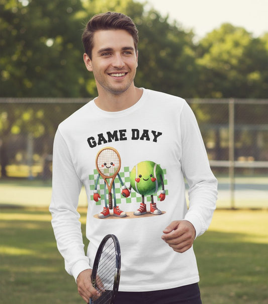 Game Day tennis Long Sleeve Tee White lifestyle mockup