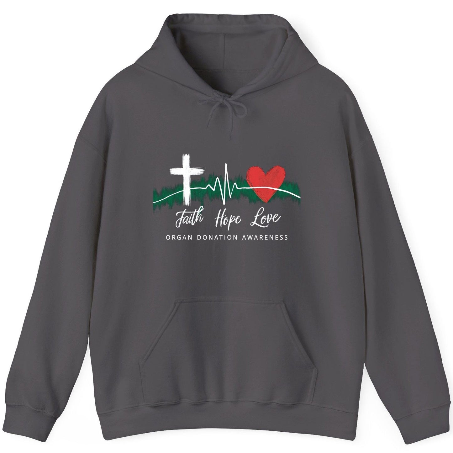 Faith Hope Love Organ Donation Awareness organ donation awareness Hoodie Charcoal product mockup