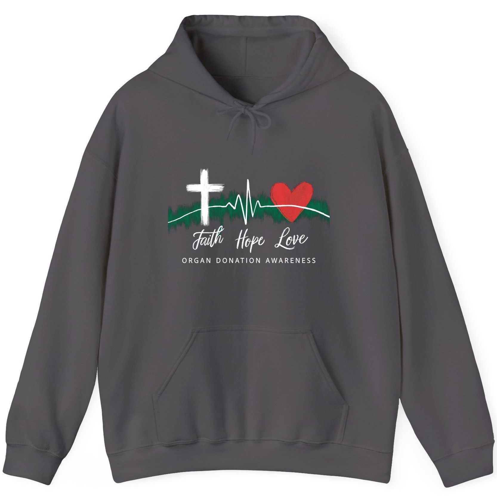 Faith Hope Love Organ Donation Awareness organ donation awareness Hoodie Charcoal product mockup