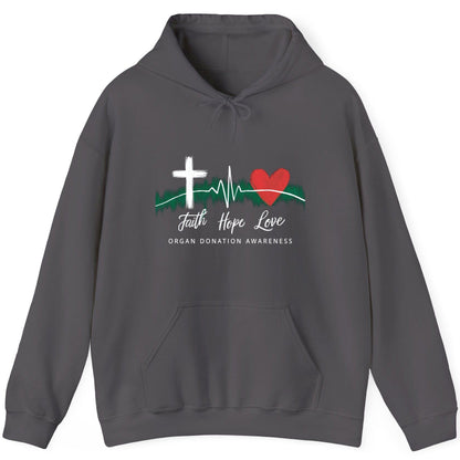 Faith Hope Love Organ Donation Awareness organ donation awareness Hoodie Charcoal product mockup