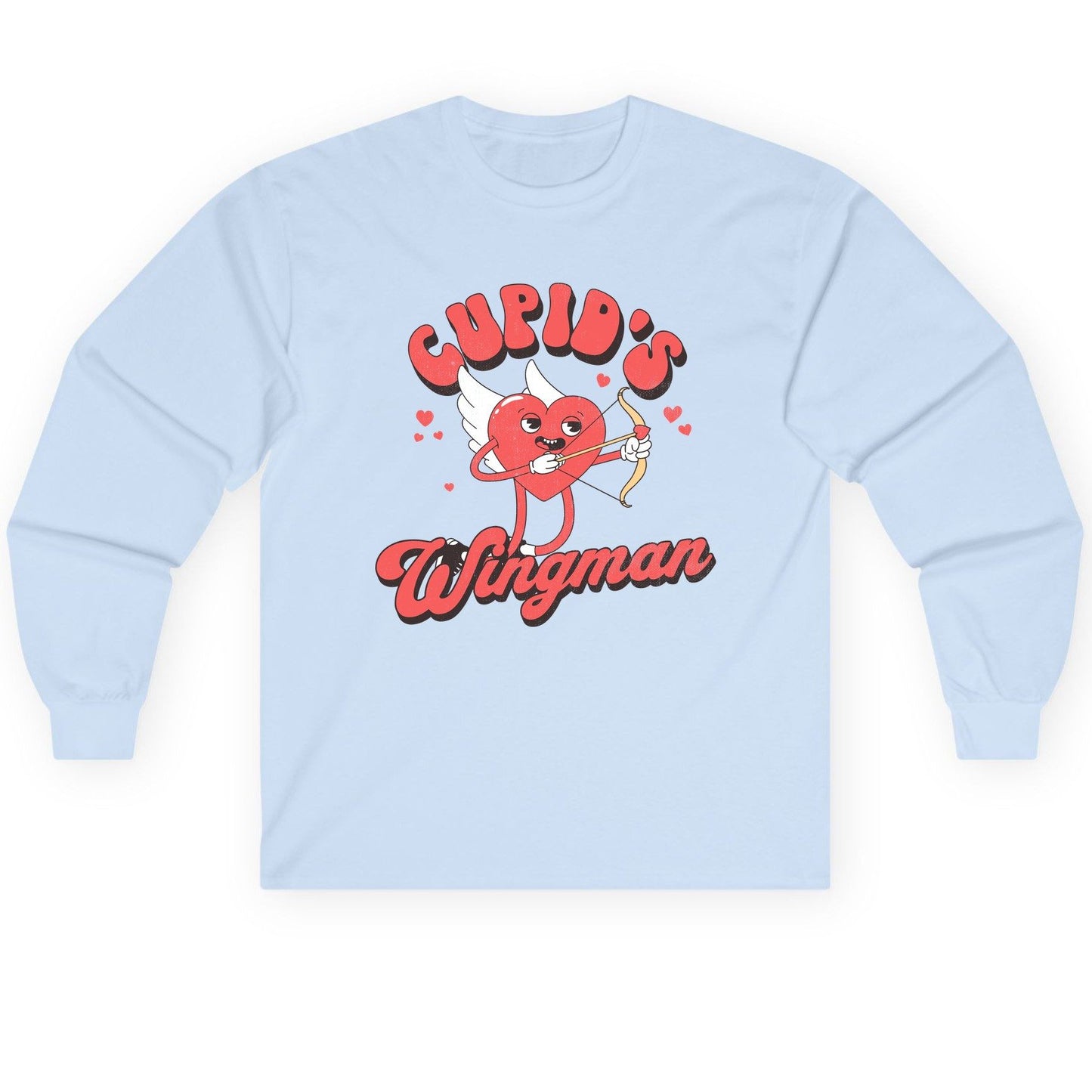 Cupid's Wingman Valentine's Day Long Sleeve Tee Light Blue product mockup