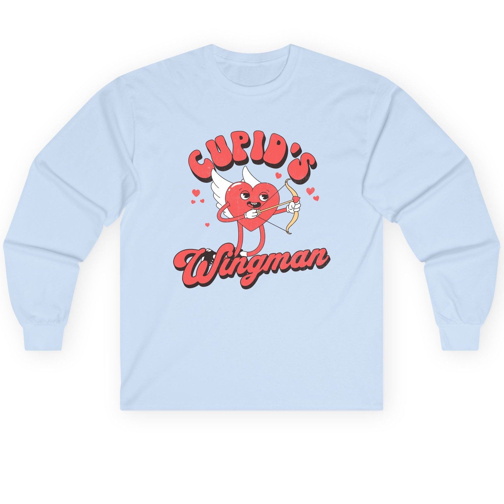 Cupid's Wingman Valentine's Day Long Sleeve Tee Light Blue product mockup