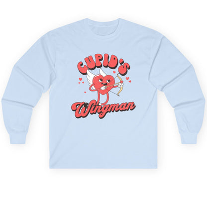 Cupid's Wingman Valentine's Day Long Sleeve Tee Light Blue product mockup