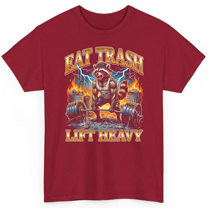 Eat Trash Lift Heavy raccoon T-Shirt Cardinal Red product mockup