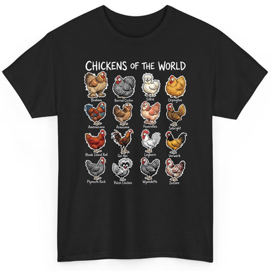 Chickens of the World chicken breeds T-Shirt Black product mockup