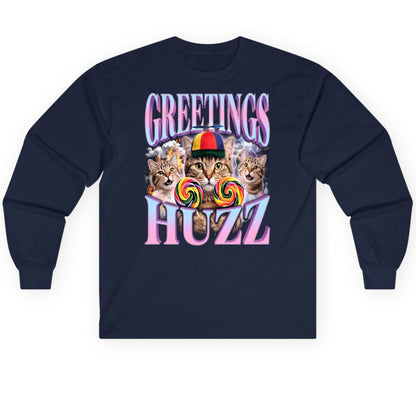 Greetings Huzz Funny Cats Long Sleeve Tee - product mockup - Navy