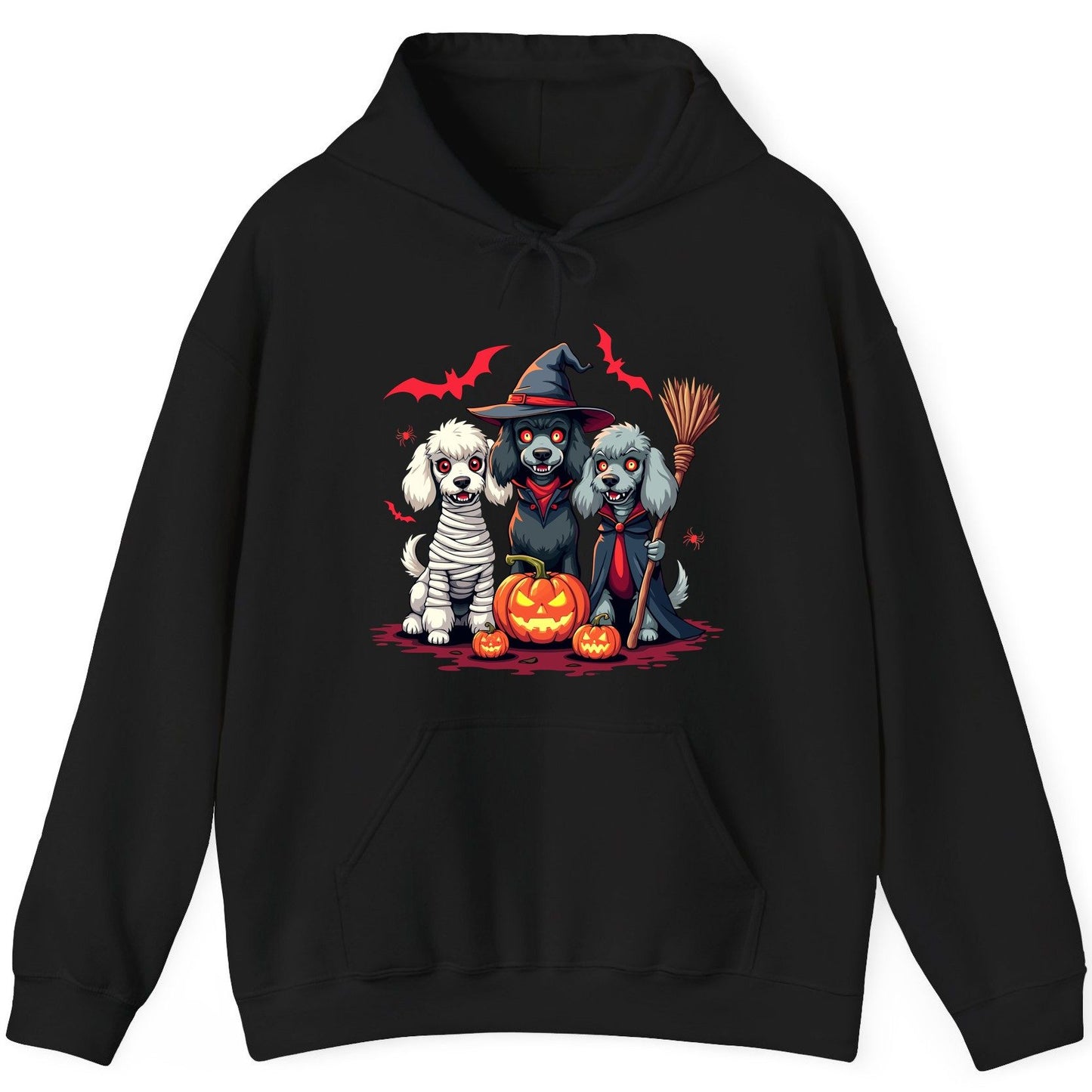 Spooky Poodle Trio Halloween dogs Hoodie Black product mockup