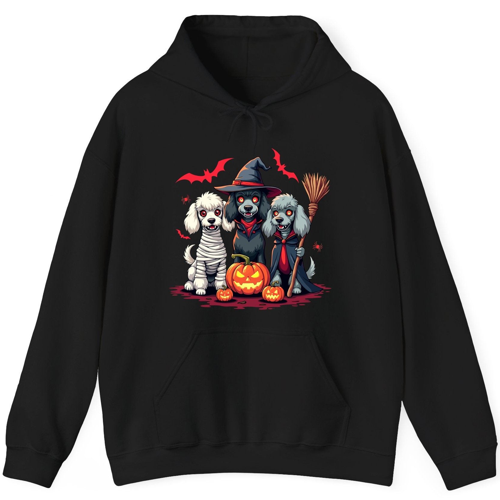 Spooky Poodle Trio Halloween dogs Hoodie Black product mockup