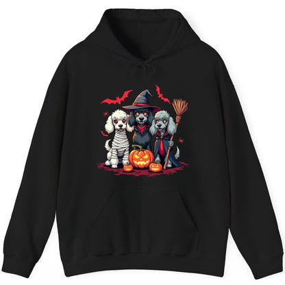 Spooky Poodle Trio Halloween dogs Hoodie Black product mockup