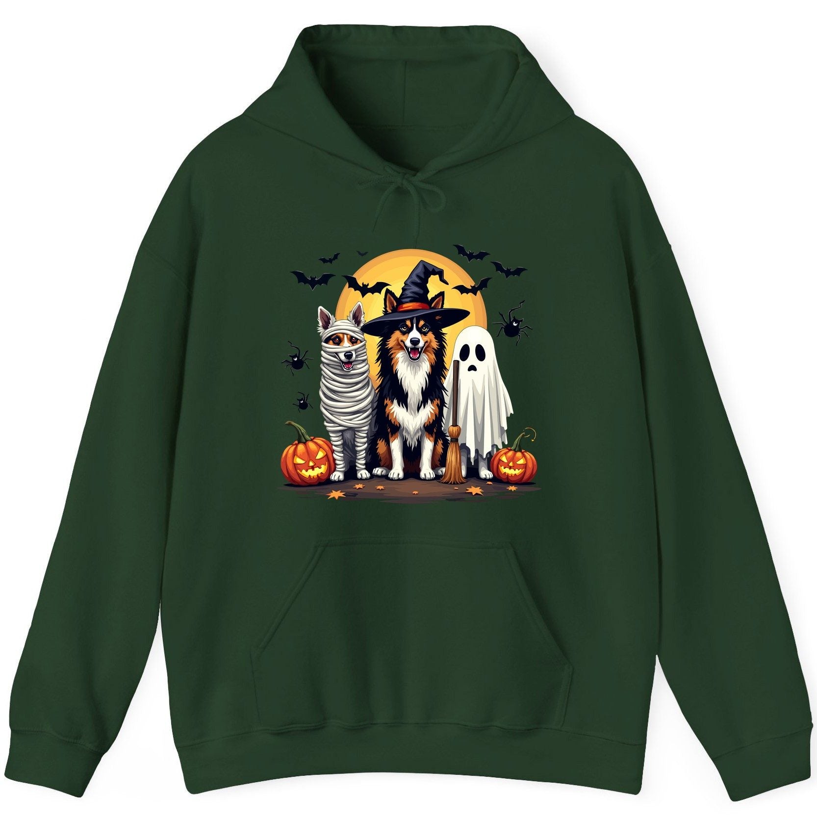 Halloween Dogs in Costumes Halloween dogs Hoodie Forest Green product mockup