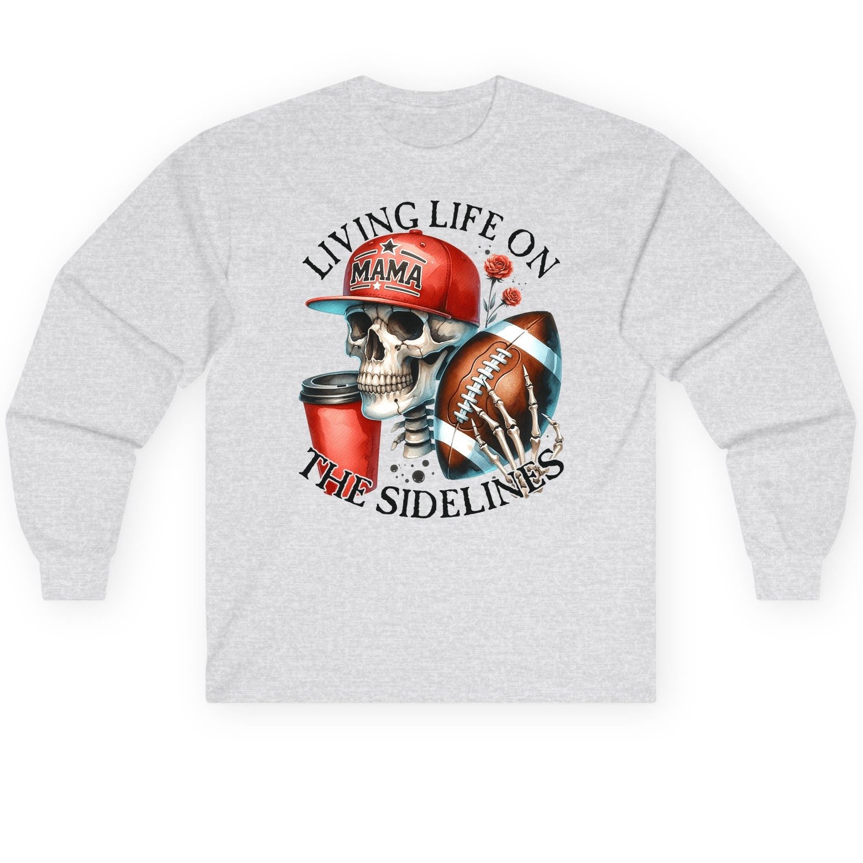 Living Life on the Sidelines football mama Long Sleeve Tee Ash product mockup