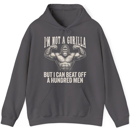 I'm Not a Gorilla but I Can Beat Off a Hundred Men gorilla Hoodie Charcoal product mockup