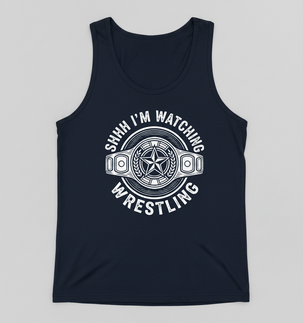 Shhh I'm Watching Wrestling Championship Belt Tank Top - Navy