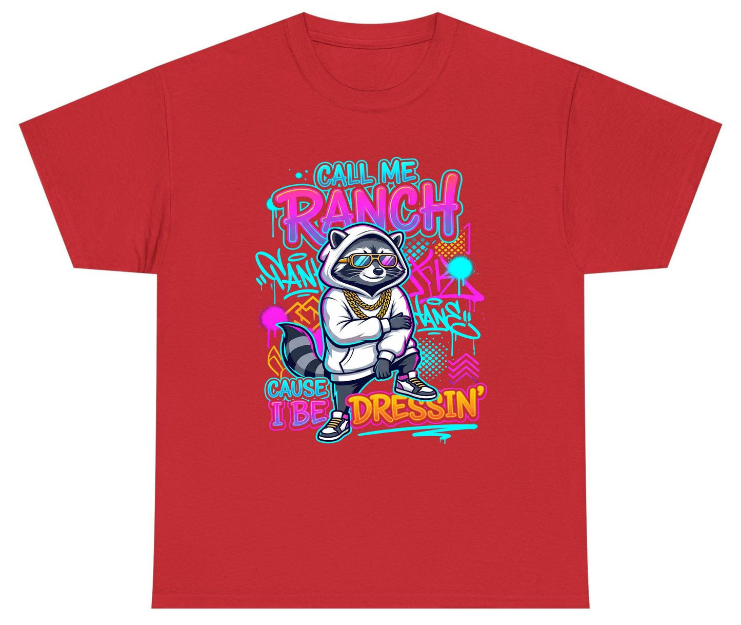 Call Me Ranch Cause I Be Dressin' raccoon Youth T-Shirt Red product mockup
