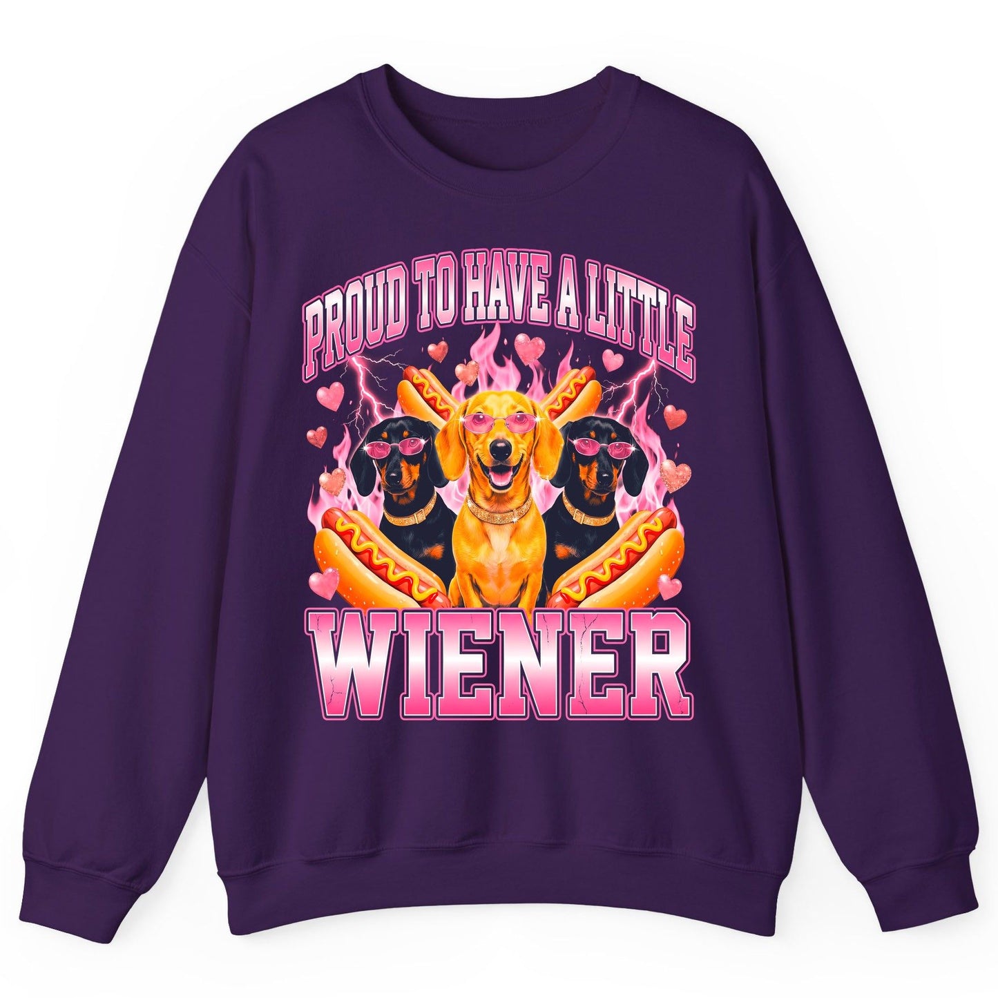 Proud to Have a Little Wiener dachshund Sweatshirt Purple product mockup