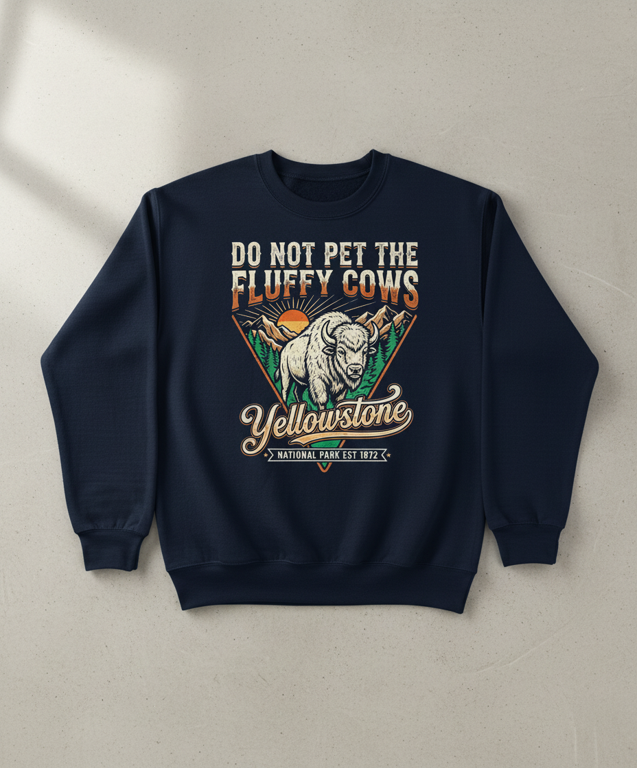 Funny Yellowstone Do Not Pet The Fluffy Cows Vintage Design Sweatshirt - Navy