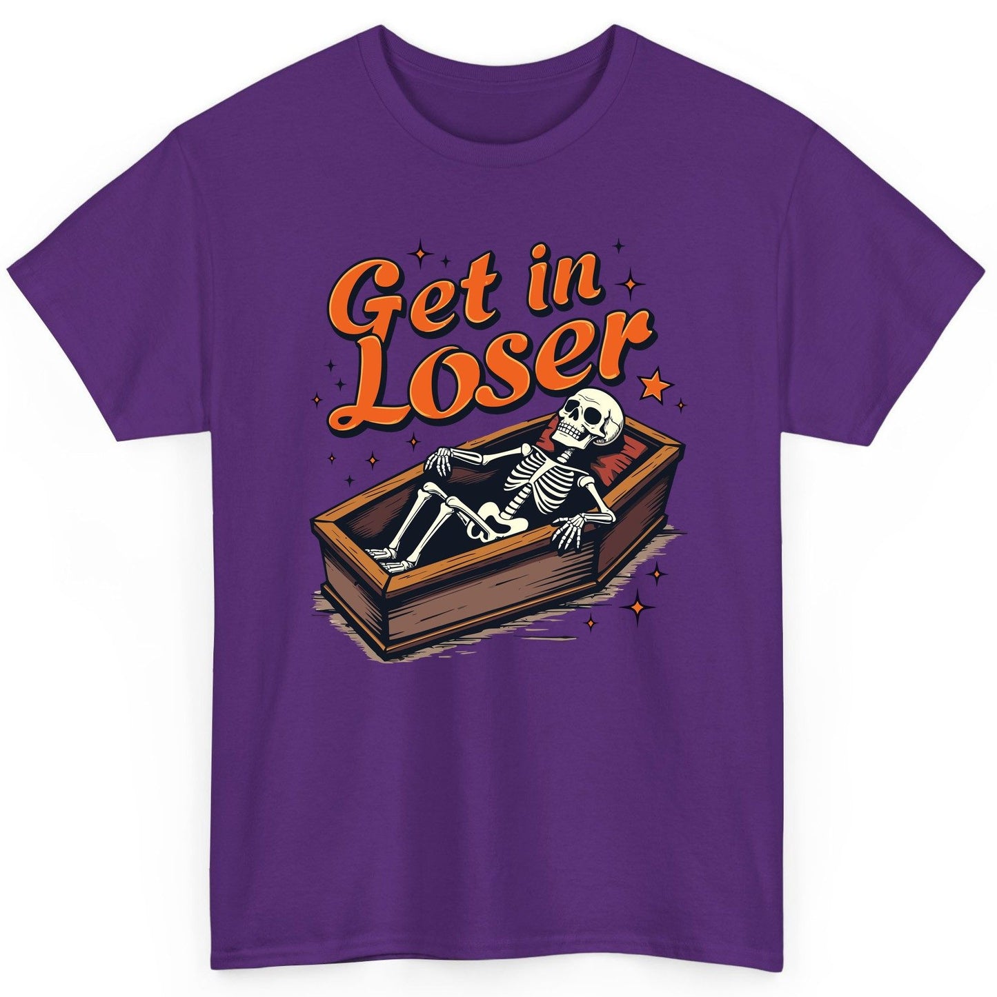 Get in Loser skeleton in coffin T-Shirt Purple product mockup