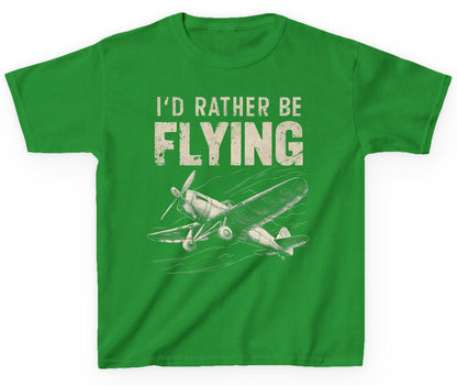 I'd Rather Be Flying vintage propeller plane Youth T-Shirt Irish Green product mockup