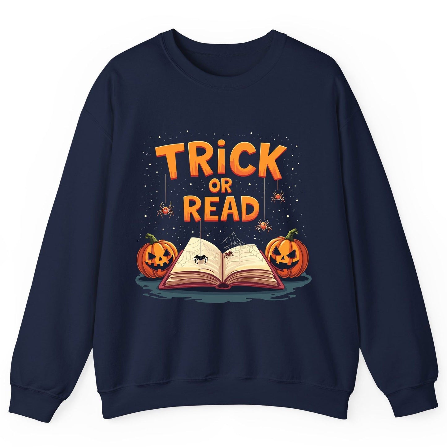 Trick or Read Halloween Sweatshirt Navy product mockup
