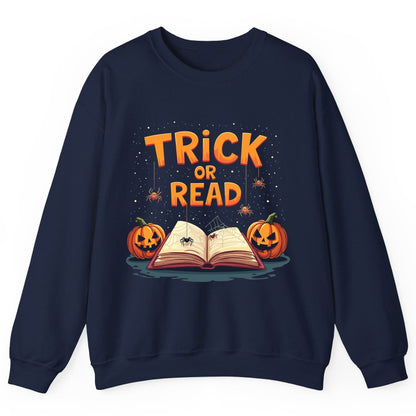 Trick or Read Halloween Sweatshirt Navy product mockup