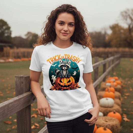 Trick or Trashy Halloween raccoon T-Shirt White lifestyle mockup